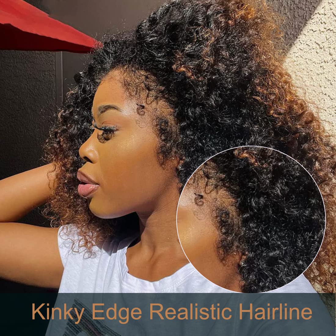 12A 4C Kinky Edges Wig Glueless Afro Kinky Curly Lace Front Wigs Cabelo humano com cabelo encaracolado de bebê HD Perucas frontais de renda transparente com linha fina realista para mulheres