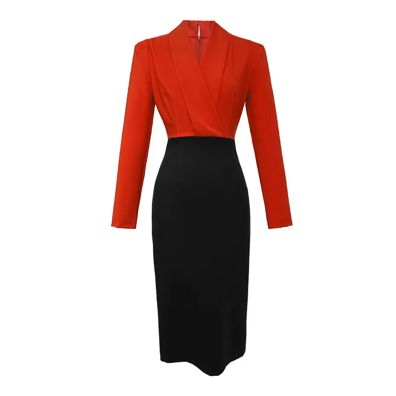 Basic Casual Women Dresses Summer Spring Elegant Midi Dresses for Women Office Lady Profession Dress Red Black Panelled Slim Vestido Business Robe Female 2024