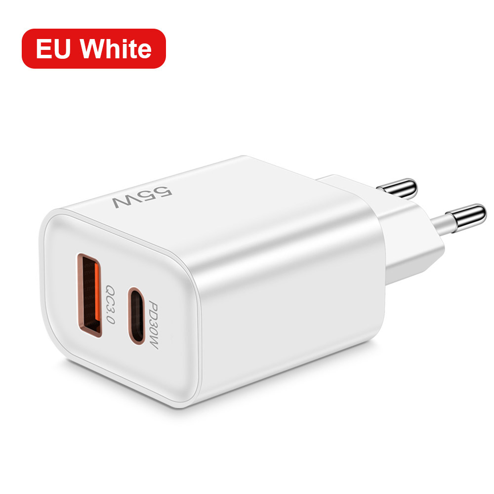USB PD Charger 55W Dual Ports Quick Charge 3.0 Telefonavgift Adaptrar för iPhone 15 14 13 Xiaomi Samsung Type C Fast Wall Charger