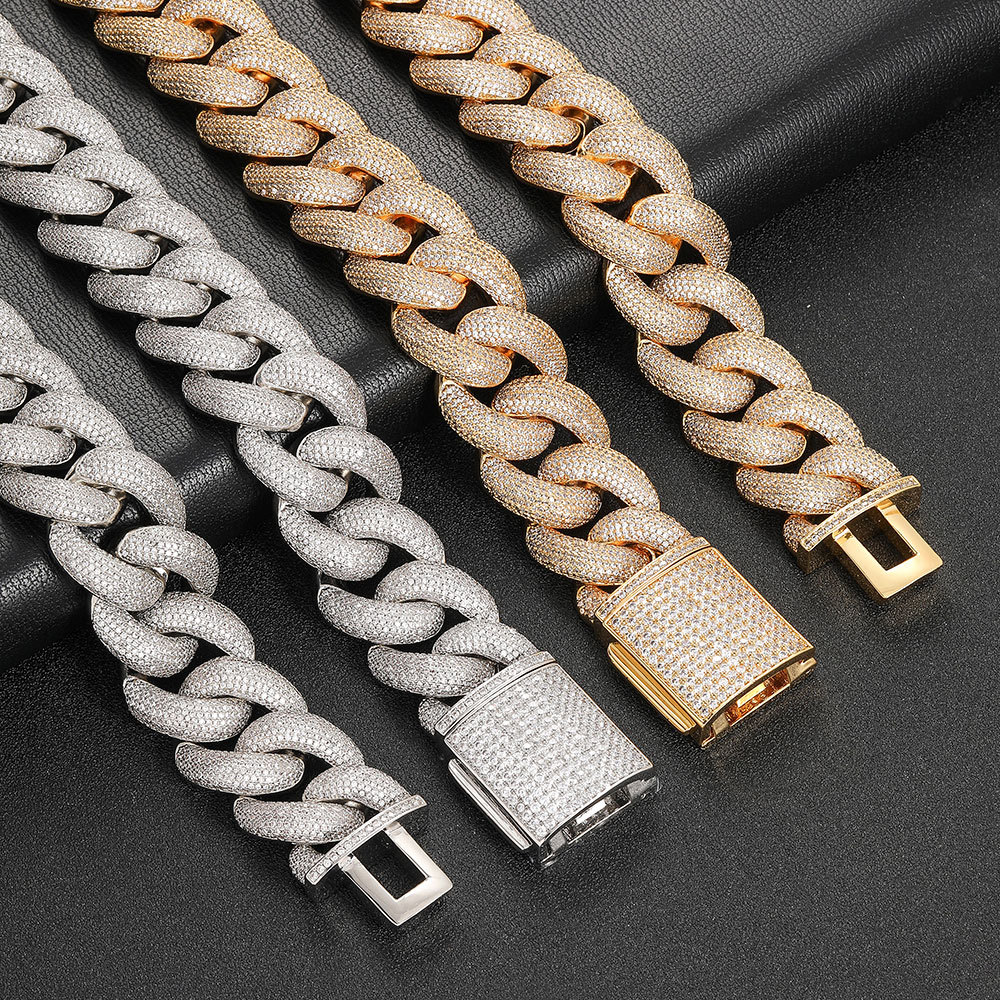 luxury necklace designer cuban link chains for men stainless steel gold plated bubbles chain 25MM wide 3 row diamond necklaces hip hop rapper mens choker jewelry gift