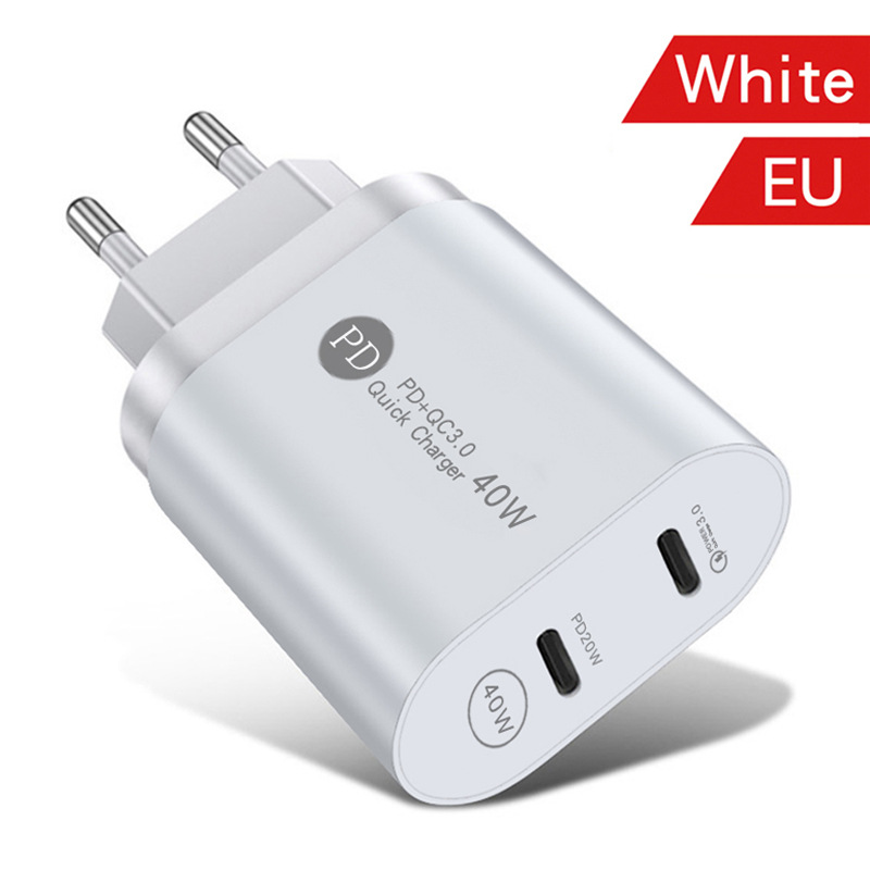 Carregamento rápido duplo USB PD QC3.0 para Samsung Huawei Xiaomi Tablet Type C Adaptador de carga rápida para telefone 40W