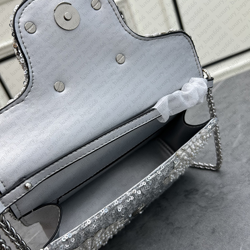 Designer Womens Bags Luxury Shoulder Bags Sparkling Diamond Totes crystal Crossbody Bag Vsling Tote Bag handbags sling chain purse embroidered leather Sliver Bags