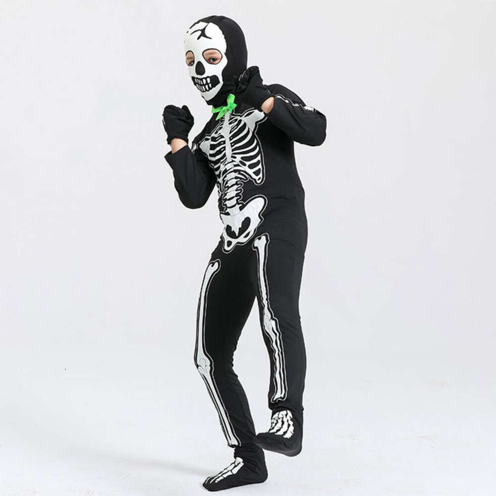 Cosplay Jumpsuit Scary Skeleton Costume Zombie Outfit with Glow-in-the-dark Carnival Party Dress Boys Girls Kids