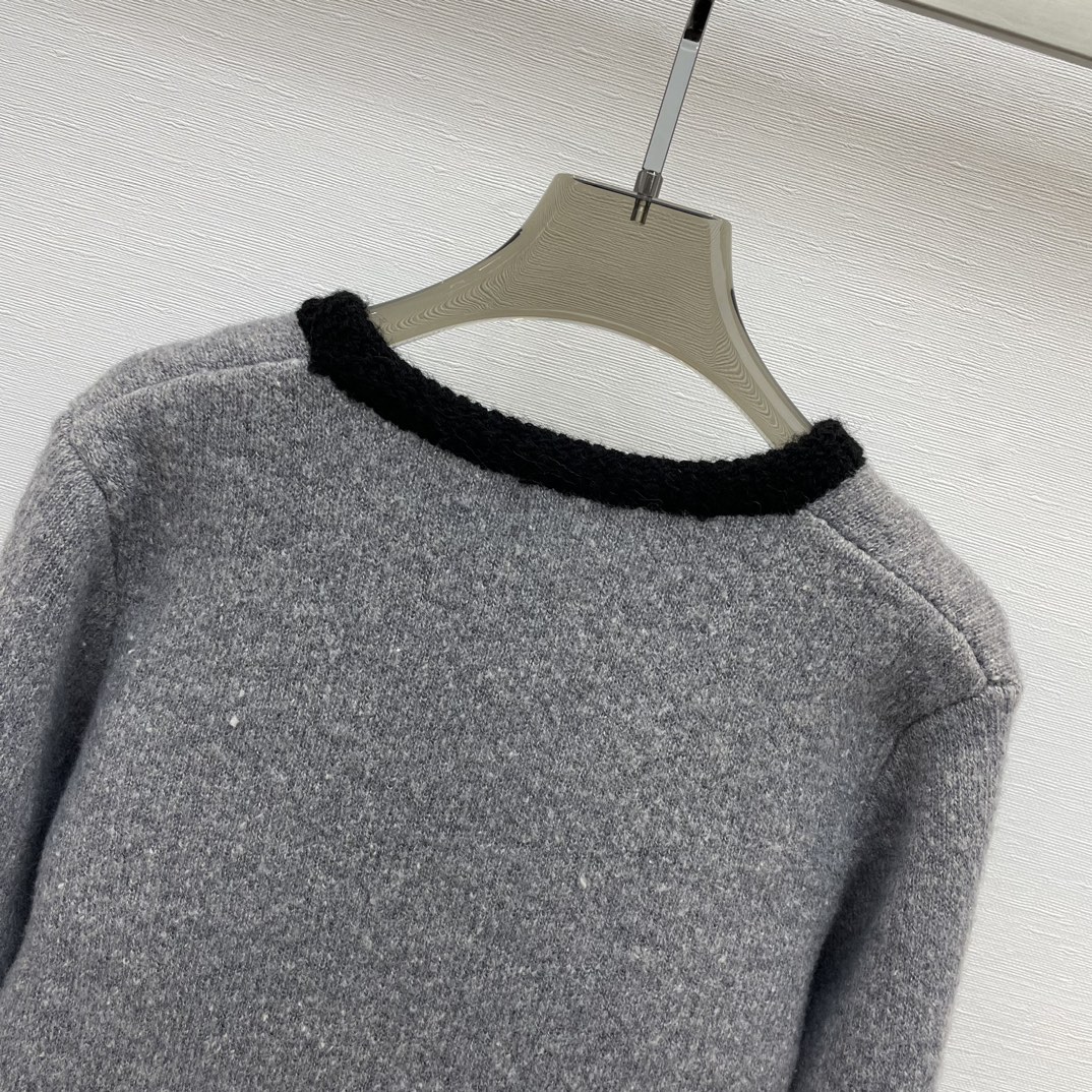 2023 autunno grigio contrasto colore ricamo cardigan maglione manica lunga scollo a V bottoni lavorati a maglia maglioni monopetto Top WS3O20
