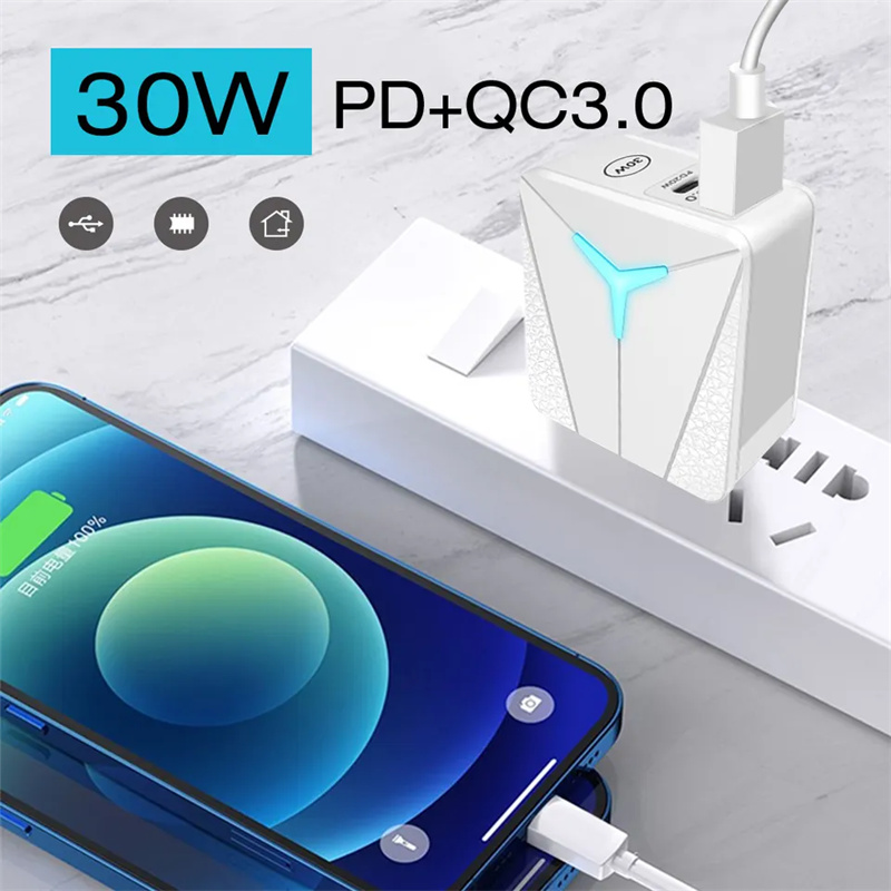 QC3.0 30W USB壁充電器とPD 20WタイプCアダプターEU、米国、英国OEMプラグとスマートフォン携帯電話の充電