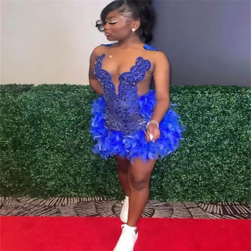 Luxe Roze Diamanten Avondjurk 2024 Sparkly Feather Aso Ebi Galajurk Latino Zwarte Dames Formele Verjaardagsjurk Dans Outfit Prachtige Homecoming Afstuderen