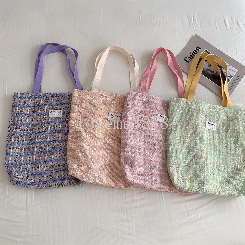 Bolsos de hombro Retro de lana para mujer, bolso de compras de viaje a cuadros, bolso de mano informal para mujer de gran capacidad