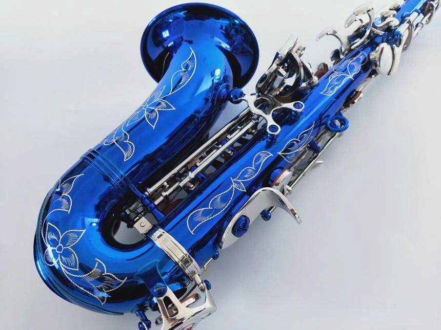 Novo saxofone soprano curvado azul 991 b, instrumento de jazz, superfície de chave banhada a ouro, não desbota, saxo soprano profissional 01