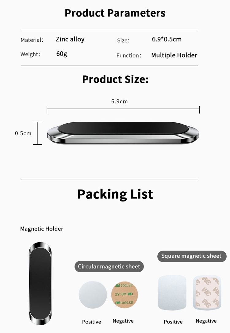 Z17 ABS ALUMINIUM Legering Silikon Anti-halk 3M klistermärke Magnet Telefonstativ magnetisk hållare Mini magnetisk mobiltelefonhållare för bil