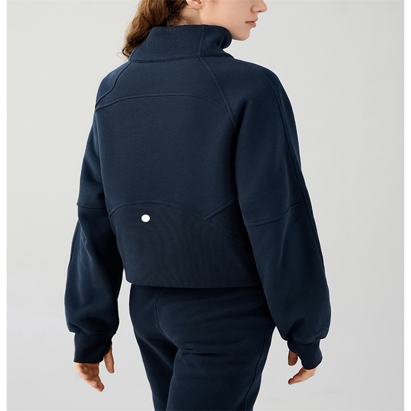 LL Pull à col montant pour femme avec demi-fermeture éclair pour automne et hiver, décontracté, course à pied, polaire épaisse, sweat à capuche de sport