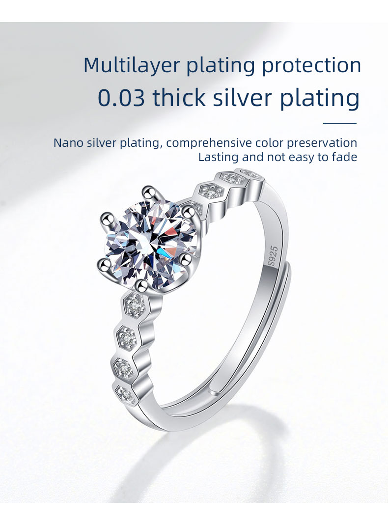 Регулируемое кольцо из стерлингового серебра 925 пробы с позолотой 18 карат, созданное в лаборатории, имитация обручального кольца, блестящие кольца с муассанитом DE VVS 1,0 карата для девочек