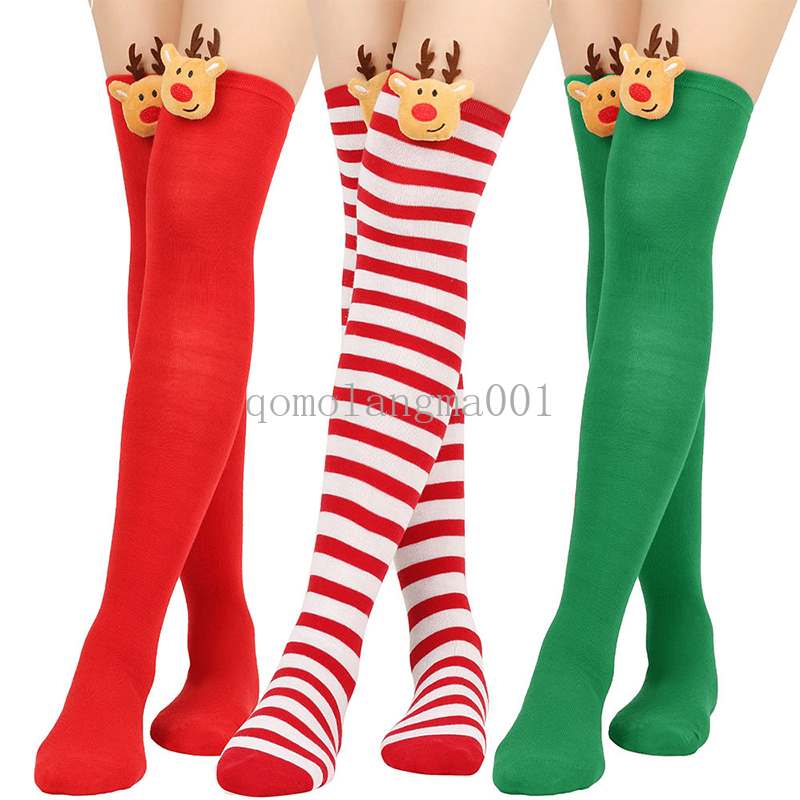 New Christmas Over Knee Thigh Socks Knee-high Warm Stockings Women Boot Socks Leg Warmer Socks Daily Wear Xmas Party Cosplay