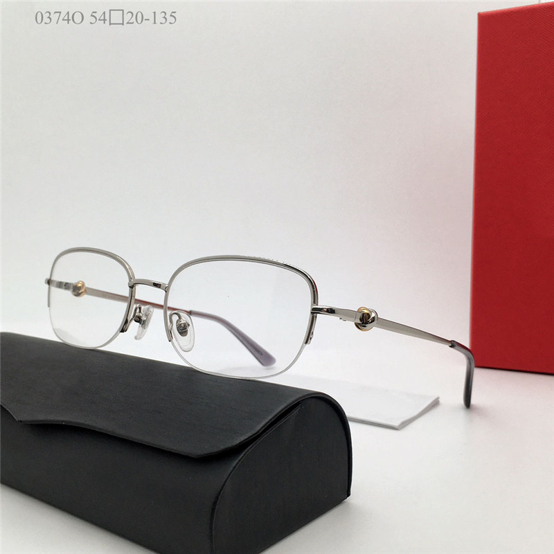 Neues Modedesign, ovale optische Brille 0374O, Metall-Halbrahmen, einfach zu tragende Brillen für Männer und Frauen, einfache, beliebte Brillen mit klaren Gläsern