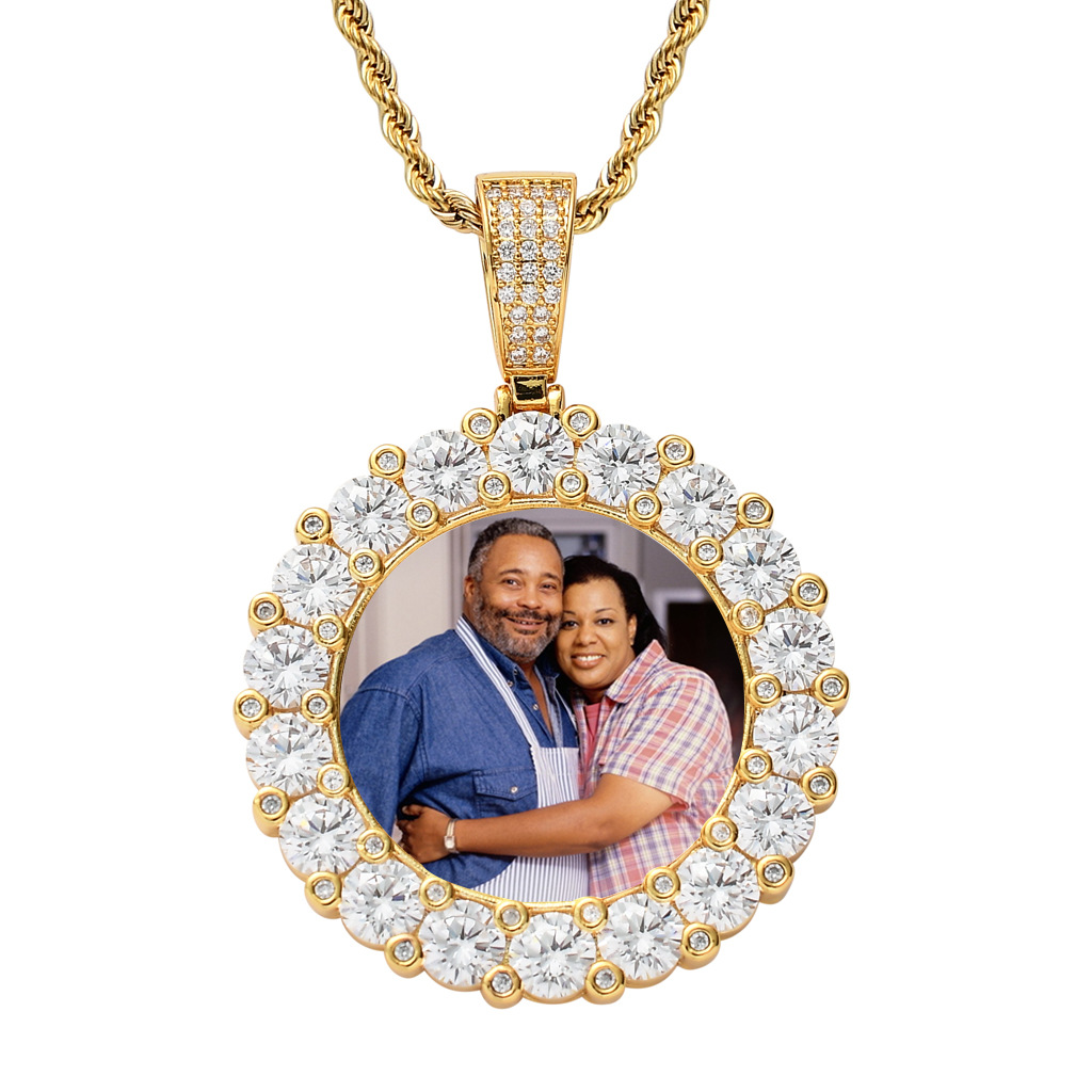 luxury pendant necklace designer for women men photo frame diy private customized couple photo commemorative round large zircon solid hip hop chains jewelry gift
