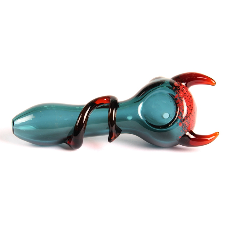 Latest Colorful Heady Smoking Glass Pipes Portable Devil Ox Horn Style Dry Herb Tobacco Filter Spoon Bowl Innovative Handpipes Cigarette Holder DHL
