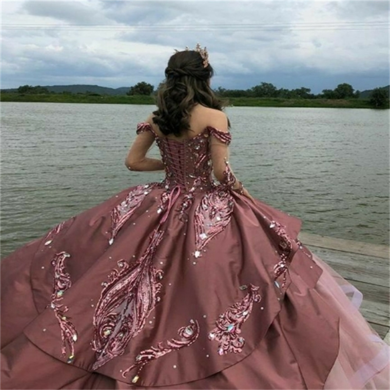 Sparkle Pink Vestidos de 15 Quinceanera Dress 2024 Princess Sequin Ball Gown Sweet 15 Birthday Dress Glitter XV Charro Masquerade Pageant Prom Photoshoot Mexikansk