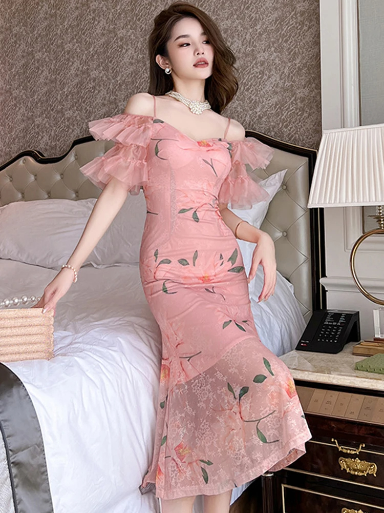 기본 캐주얼 여성 드레스 여름 우아한 간단한 드레스 여자 레드 핑크 짧은 슬리브 백리스 폴드 스플릿 미디 로트 사무실 파티 멍청이 휴일 2024