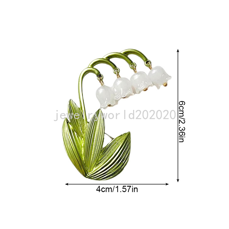 Elegant Design Bell Orchid Brosches for Women Lily of the Valley Green Leaves Plant Brooch smycken kläder Tillbehör