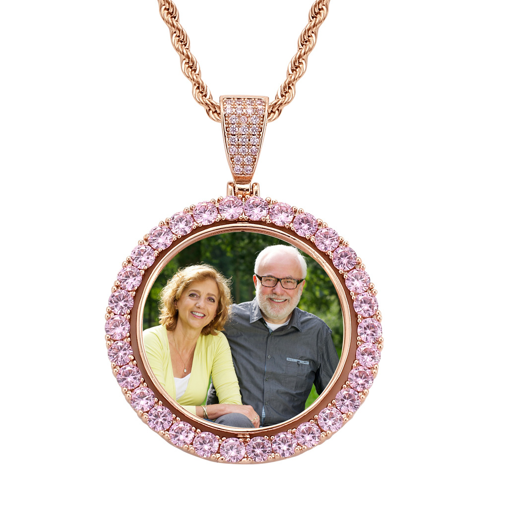 luxury pendant necklace designer for women men circular photo frame rotatable double-sided photo collection commemorative of personalized hip hop jewelry