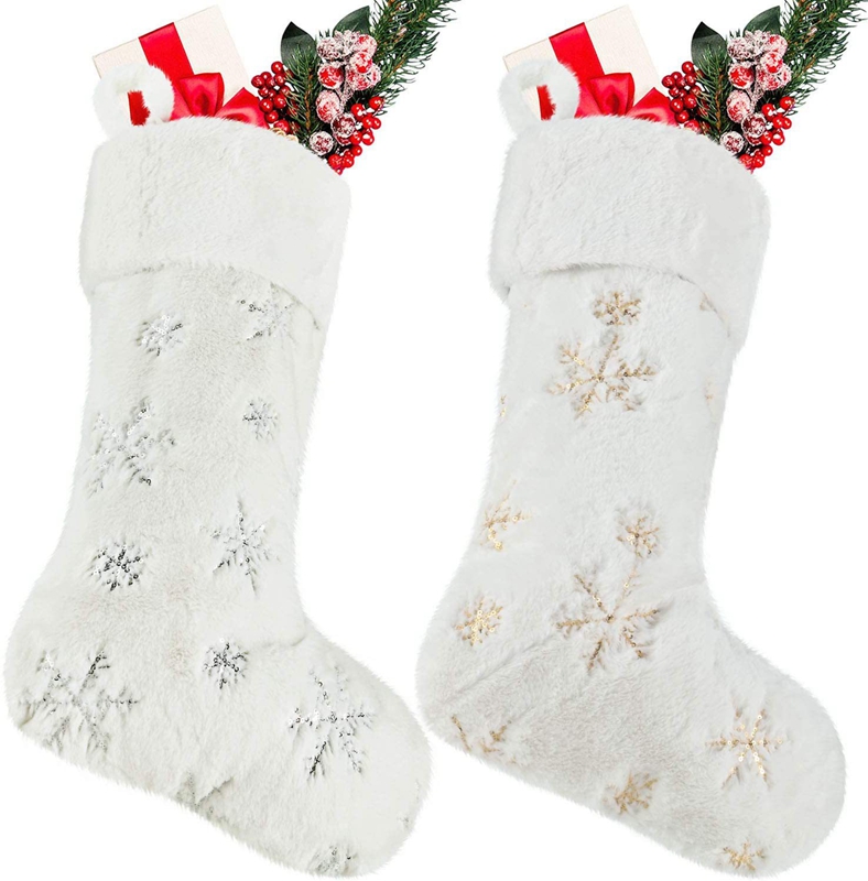 Chaussettes de Noël en forme de flocon de neige - Ornements de Noël - Chaussettes avec Père Noël - Joli sac pour enfants - Sac cadeau de bonbons - Décoration d'arbre de Noël