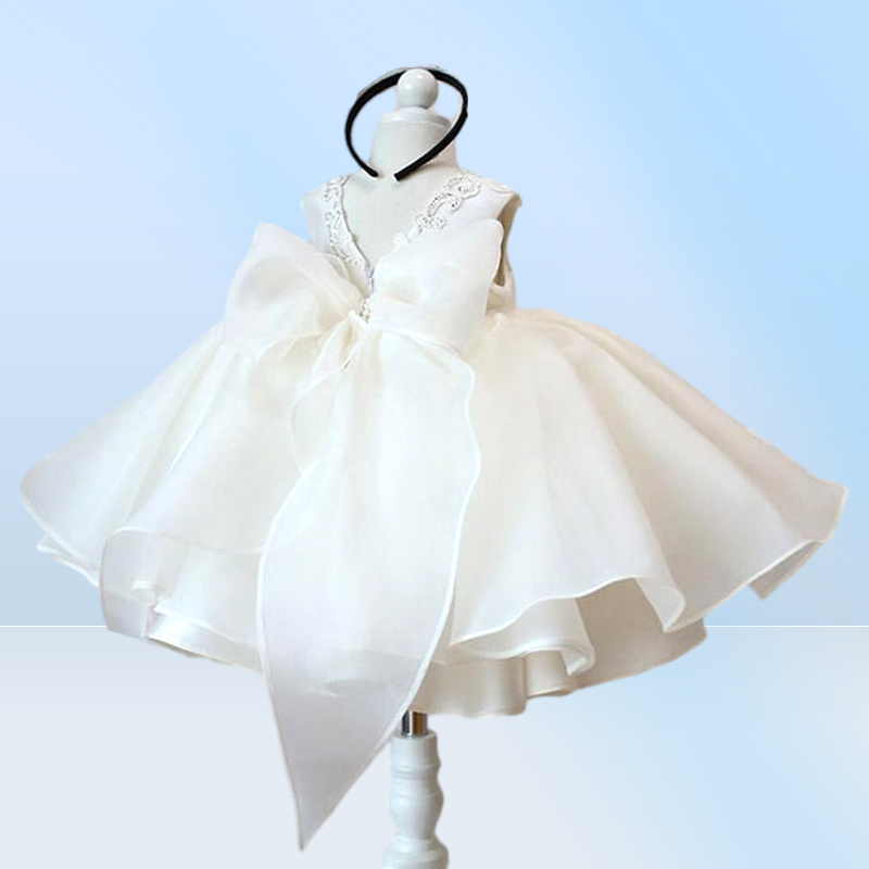 Baptême Blanc Cérémonie robe fille perle 1ère robe d'anniversaire bébé fille robe élégante princesse robe fête baptême vestidos Q1042480