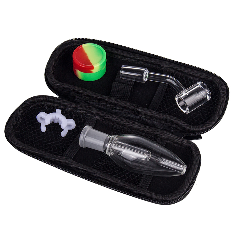 NC019 Äggform Rökningsglasfilterrör Bubbler med 10 mm 14mm Ti-Tip eller 100% Real Quartz Banger Nail Dab Tool Zipper Case Mini Glass Water Pipe