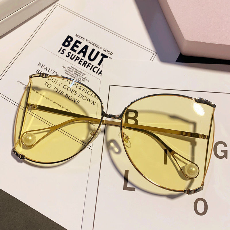 Vintage übergroße Metall hohl hohl Sonnenbrille Frauen Marke Designer Sonnenbrillen Mode Luxus Perlen Sonnenbrillen Weibliche Farbschatten