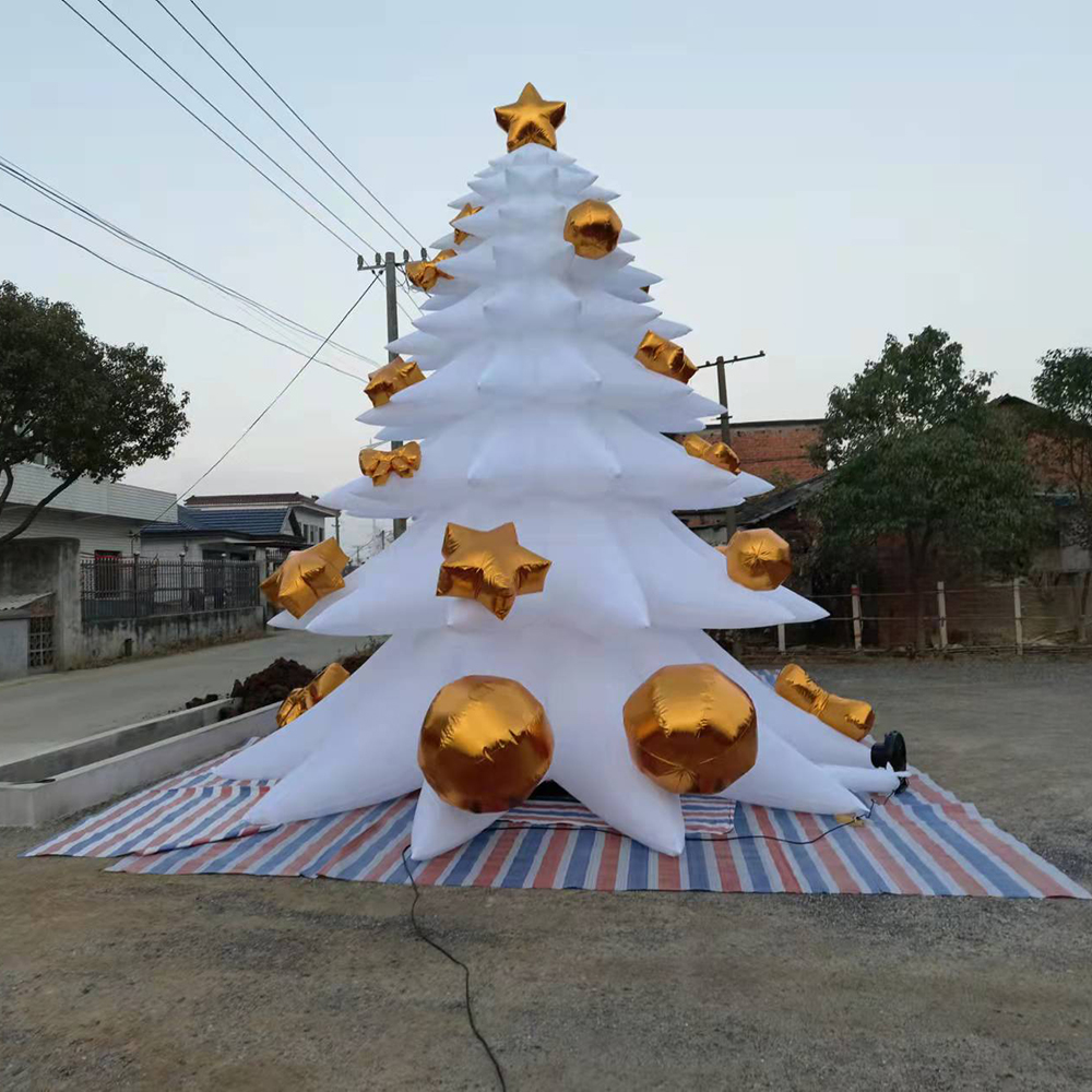 Albero di Natale gonfiabile bianco gigante con soffio d'aria albero di Natale con luci a LED, pubblicità di eventi di decorazioni natalizie feste