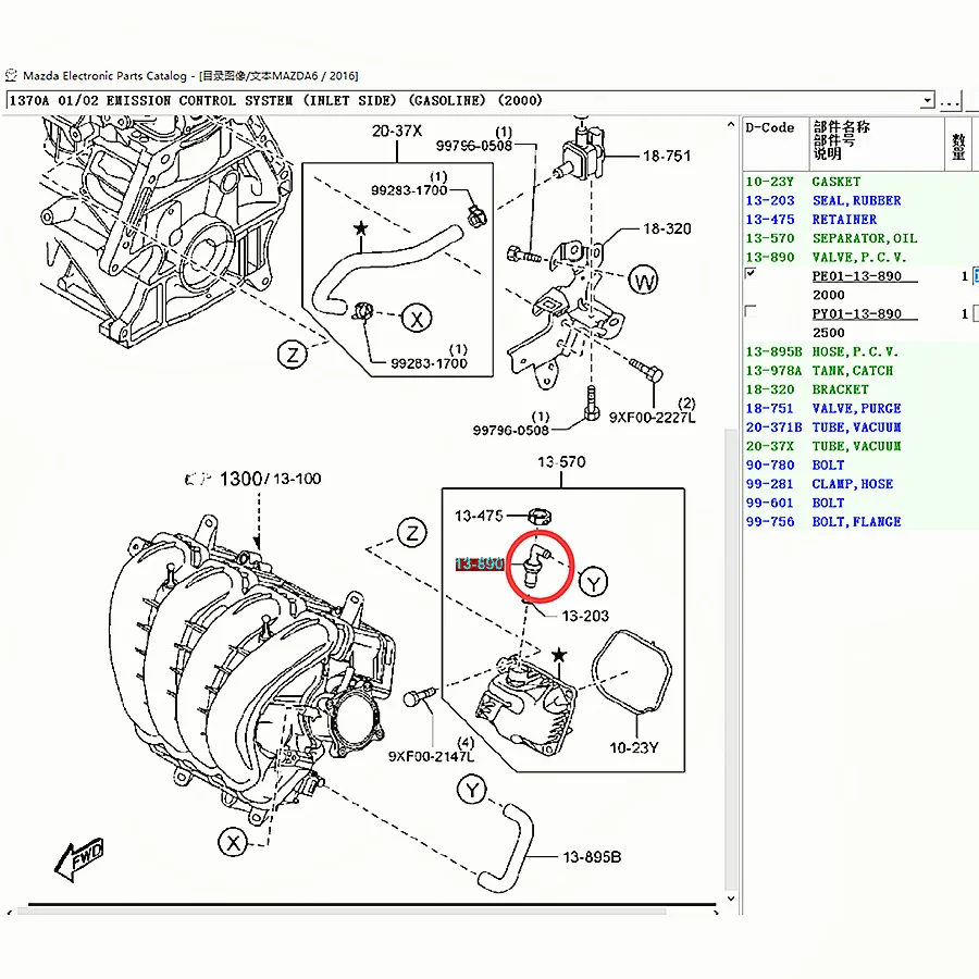 Parti del motore auto valvola PCV PE01-13-890 Mazda 3 2014-2020 CX5 CX4 Mazda 6 2014-2019 CX3 CX8