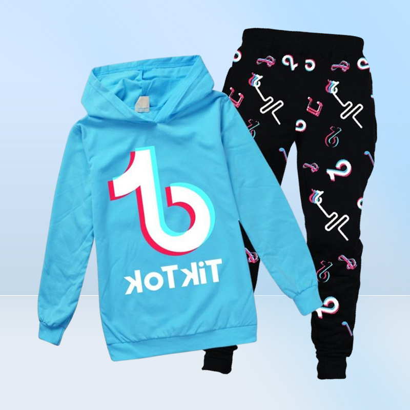 Tik Tok Set für große Jungen und Mädchen, Trainingsanzug, Kleidung, Herbst, Kind, Kapuzenpullover, Aufdruck, Hose, Outfit, Sportanzug, 12 Jahre, L28365325122