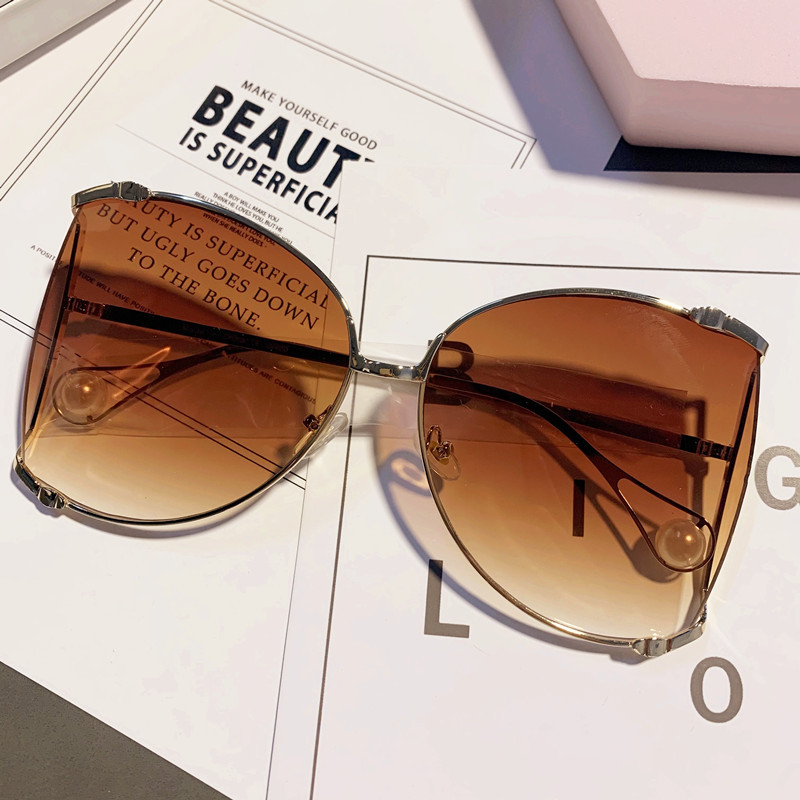 Vintage übergroße Metall hohl hohl Sonnenbrille Frauen Marke Designer Sonnenbrillen Mode Luxus Perlen Sonnenbrillen Weibliche Farbschatten