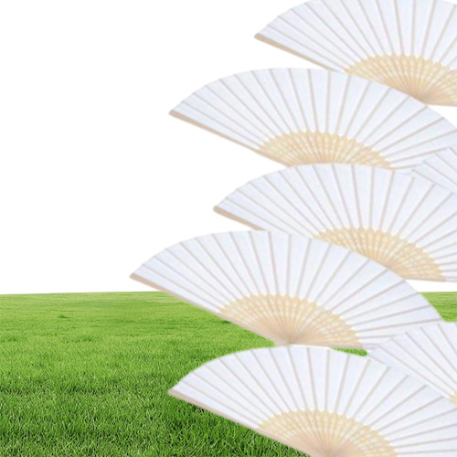 12 Pack Hand Held Fans White Paper fan Bamboo Folding Fans Handheld Folded Fan for Church Wedding Gift Party Favors DIY8603418