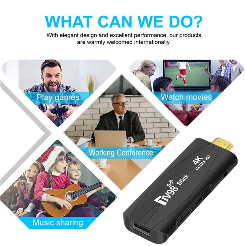 TV98 TV Stick 4K Smart 2.4G 5G Wi -Fi Android TV Box 12.1 RockChip 3228A HDR Set Top OS HD 3D Portable Media Player