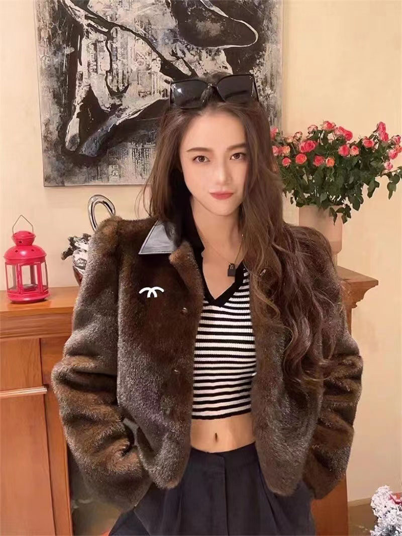 Winter Premium Lapel Short Fur A luxury CC quasi-luxury brand fur high quality luxury zipper lapel vintage