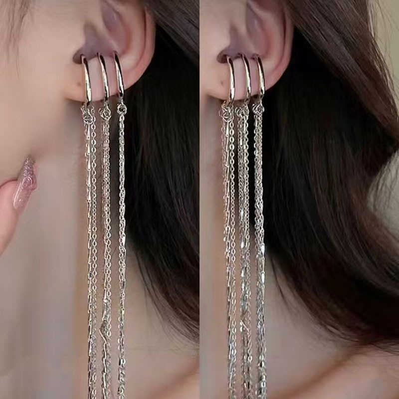 Överdriven mode lång stil Tassel Earbone Clip Cold och individualiserad nätverksröd temperament avancerad sense kedjaörhängen