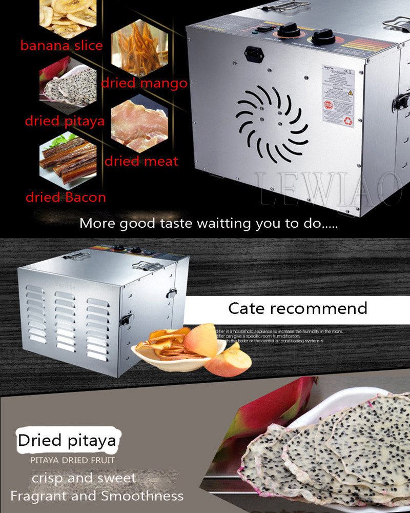 110V/220V 10 Trays Stainless Steel Food Dehydrator Jerky Maker Fruit Dryer Vegetable Drying Machine Household