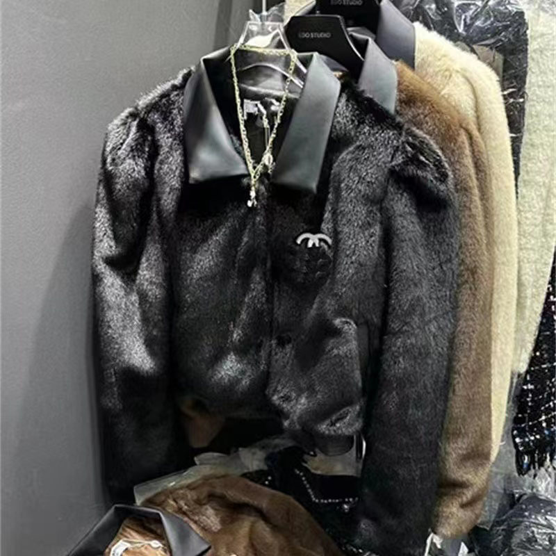 Winter Premium Lapel Short Fur A luxury CC quasi-luxury brand fur high quality luxury zipper lapel vintage