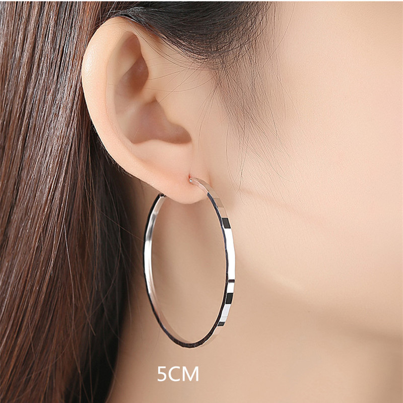 Pendientes de plata de ley 925, aro circular chapado en platino, orejera grande básica básica para mujer, regalo brillante, elegante y personalizado