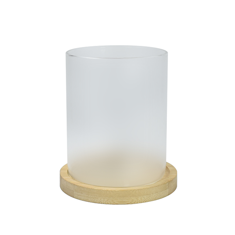 Vasos suculentos de sublimação, vaso de vidro para plantar flores com bandeja de bambu, vaso de vidro para decoração de mesa de escritório doméstico