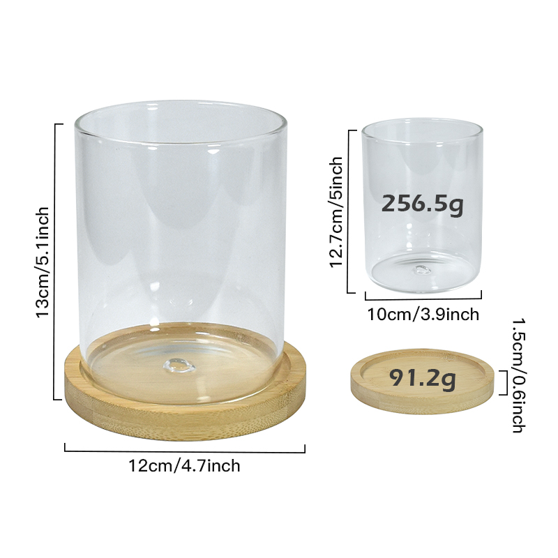 Vasos suculentos de sublimação, vaso de vidro para plantar flores com bandeja de bambu, vaso de vidro para decoração de mesa de escritório doméstico