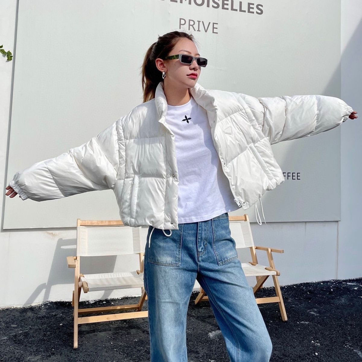 Kış Üçgen Standart Lüks Marka Down Ceket Kadınlar Dört Renkli Yüksek Kaliteli Lüks Pomelo Çıkarılabilir Bir Elbise İki Giyim Fermuarı Yakası Vintage Patchwork Renk