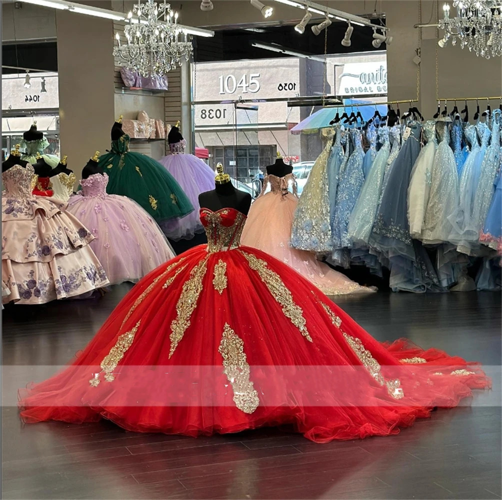 Mexico Red Sweetheart Ball Gown Quinceanera Dress For Girls Beaded Birthday Party Gown Appliques Prom With Cape Sweet 15 16