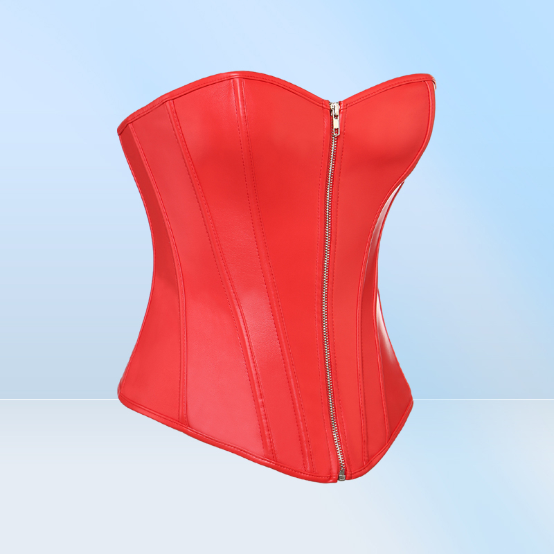 PVC Faux Skórzanie Overbust Corset Bustier S6XL Plus W rozmiarze Kobiety z przodu zamek błyskawiczny Corset Push Up Bra Red Black LC52238503587