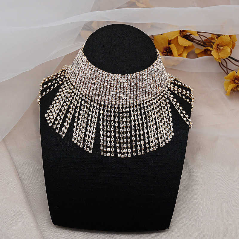 Fashionable new style fashionable temperament full diamond tassel neck chain necklace exaggerated internet celebrity same style clavicle chain for women