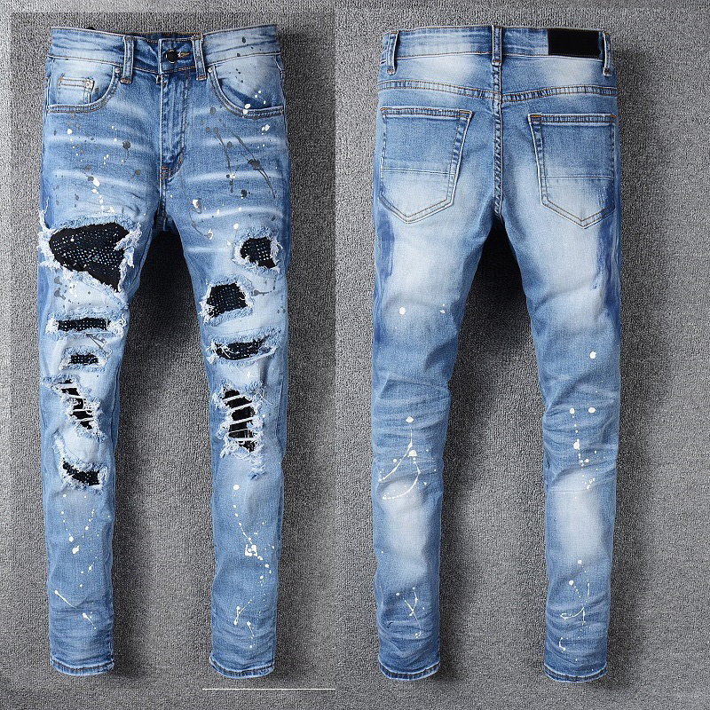 Jeans masculinos rasgados motocicleta clássico denim jogger estilo jeans feminino pintado à mão estilo antigo tecido à mão para fazer moda antiga casual fino algodão feminino lavado solto28-40