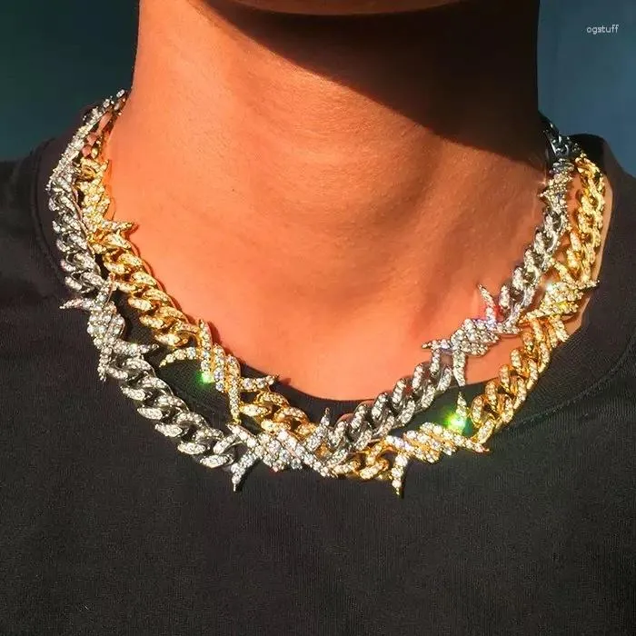 Choker 23ss Nowy drut kolczasty Cuban Link Naszyjnik dla mężczyzn Micro Pave 5a CZ lodowy Bling Hip Hop Boy Biżuteria