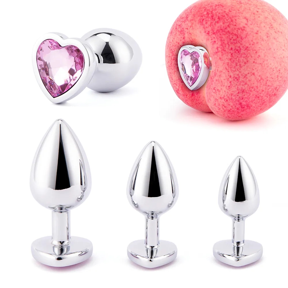 3 storlekar Anal Plug Mini Heart Smooth Metal Rostfritt stål Kristall Butt Plug Stimulator Mindre Anal Sex Toys For Men Women Anus