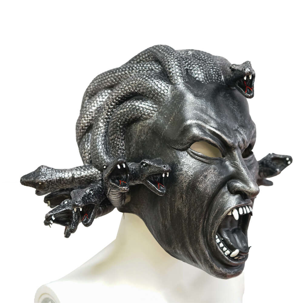 cosplay Eraspooky Evil Medusa Latex Snake Demon Queen Gorgons Cosplay Masker Zwart Volledig Gezicht Hoofddeksels Pasen Halloween Party Propscosplay
