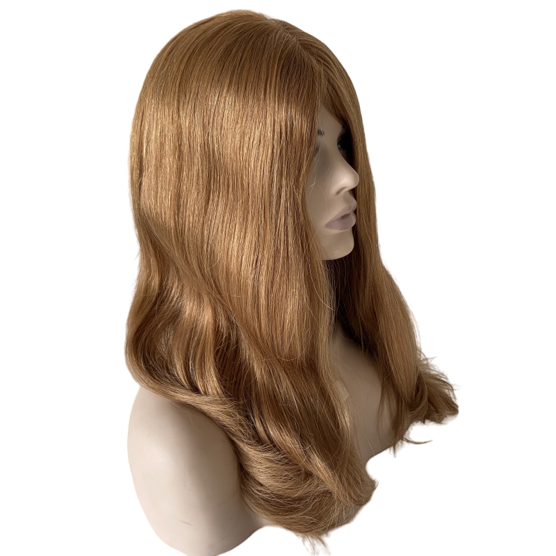 Jewish Wigs Lace Top 22 Inches 100% Mongolian Virgin Human Hair Kosher Wig Silky Straight Honey Blonde Color 27# Jewish Wigs for White Woman