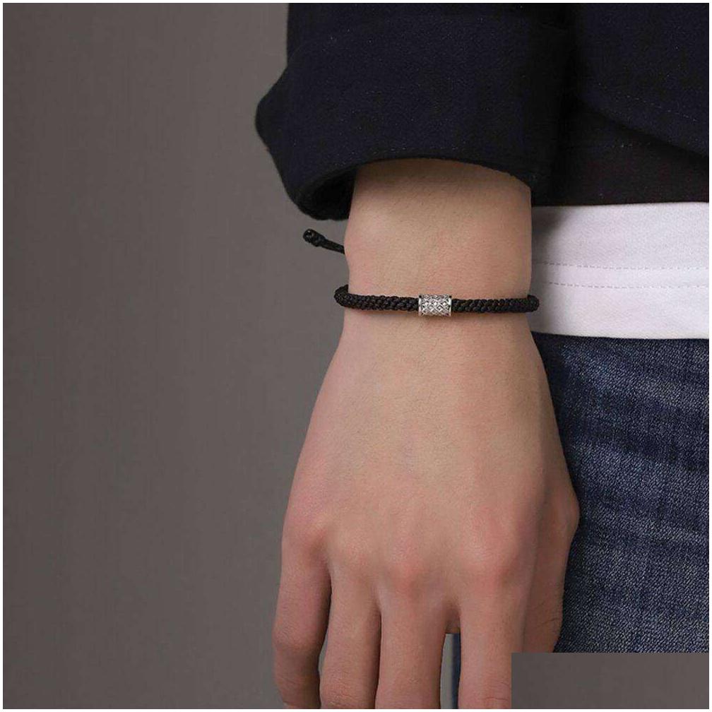 D XINSU38 Verstelbare retro -geometrie eenvoudige letters Zeven deugden Handring Gevlochten touw Sieraden Gift Men Schakelbanden Koreaanse sieraden OTII0